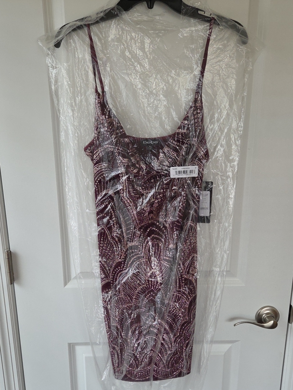 bebe Wine Sequin Slip Mini Dress